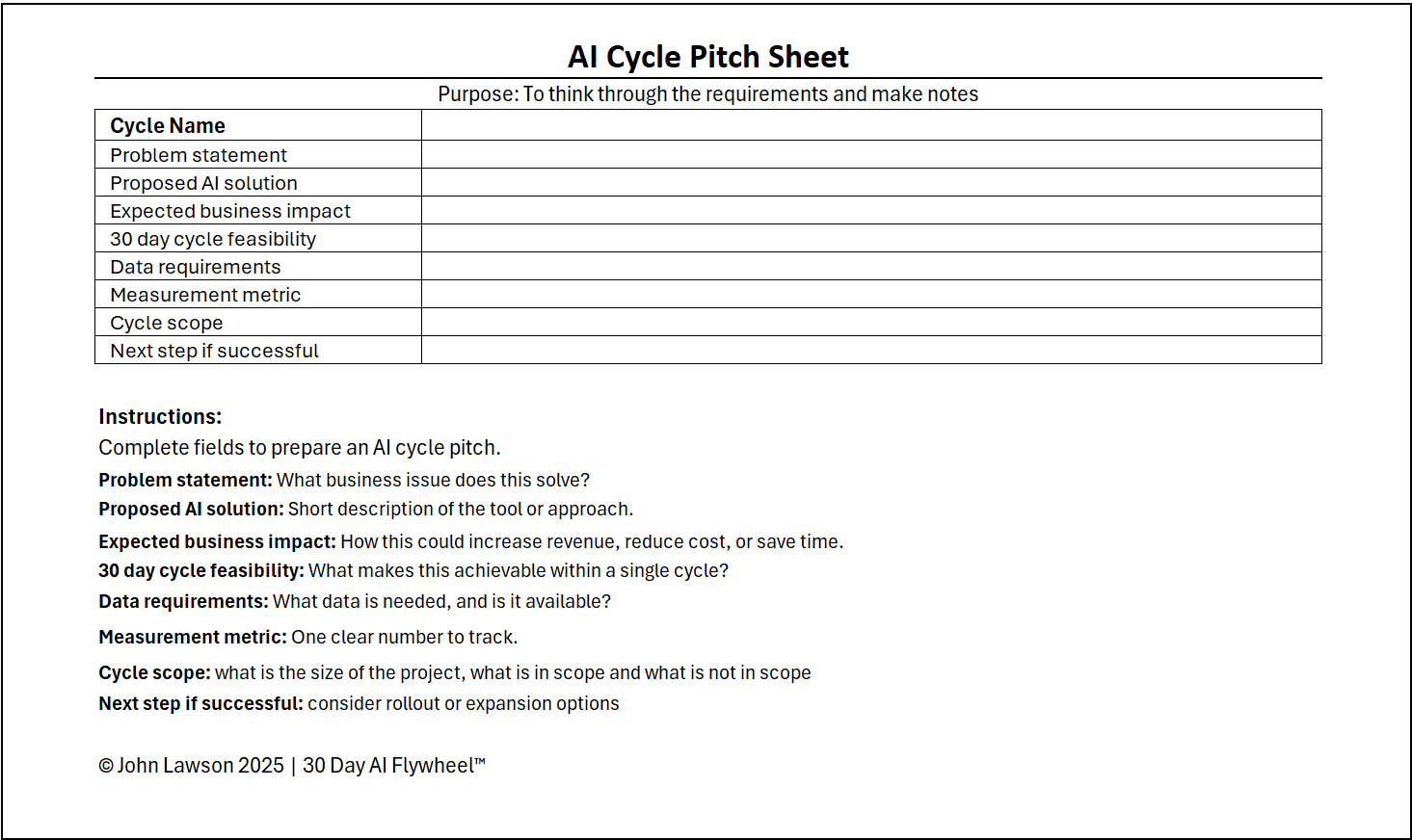 AI Cycle Pitch Sheet Template Preview