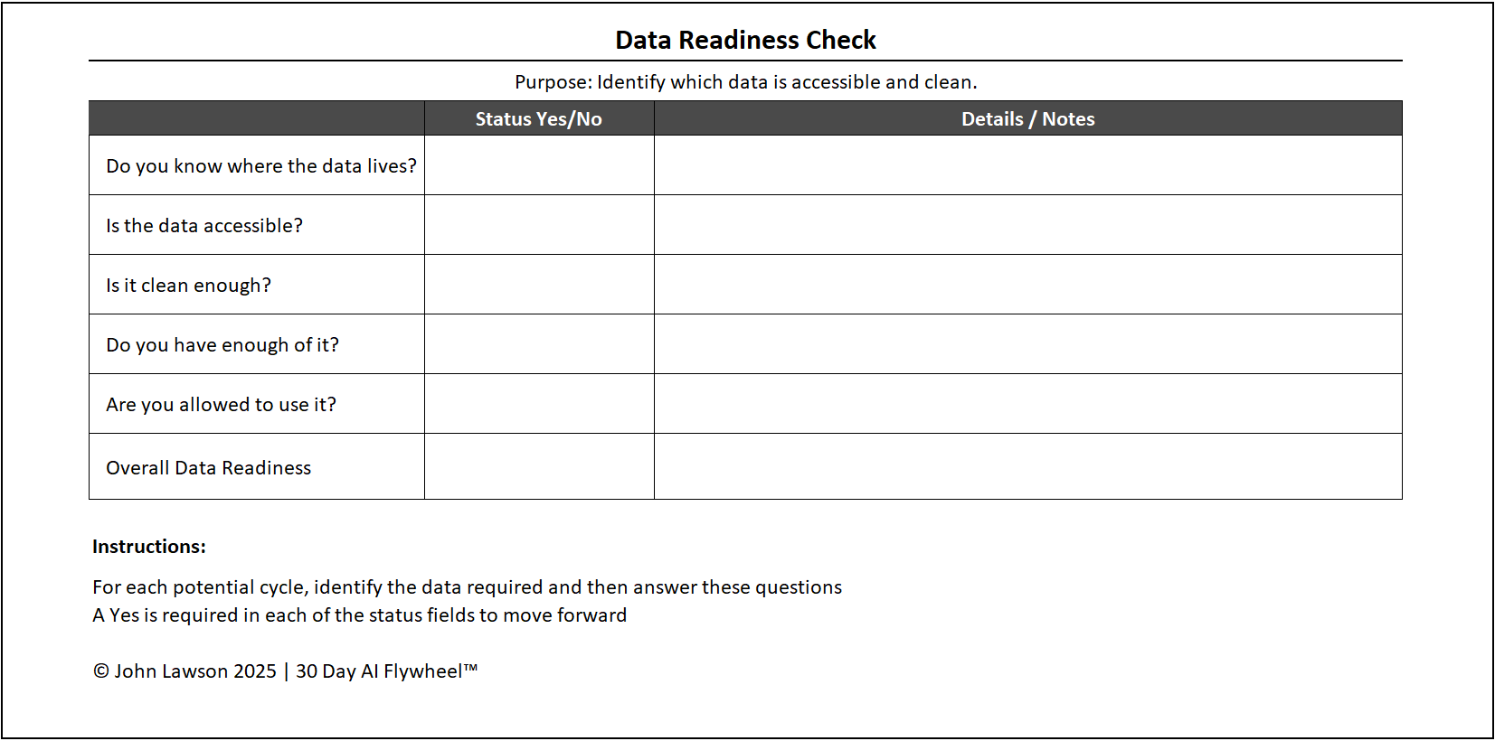 Data Readiness Check Template Preview